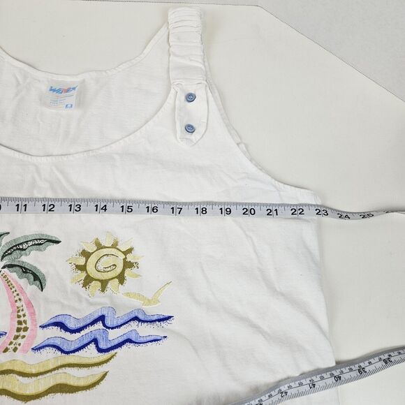 Vtg Cancun Mexico Shirt Tank Top Womens White Beach Palm Tree Swimsuit Cover Up - Picture 5 of 11